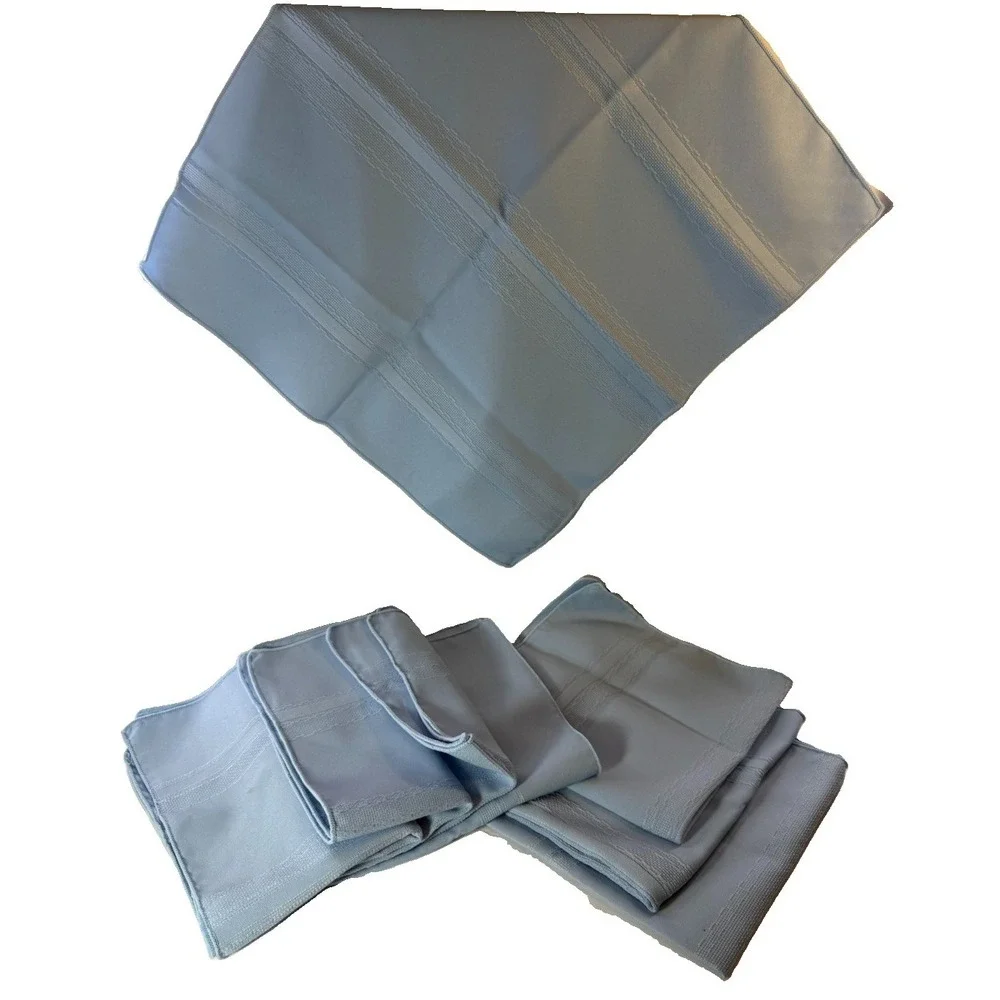 Lot of 8 Vintage MCM Light Blue Woven Damask Stripe Dinner Napkins 17